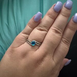 Elegant Blue Gemstone Silver Ring Set